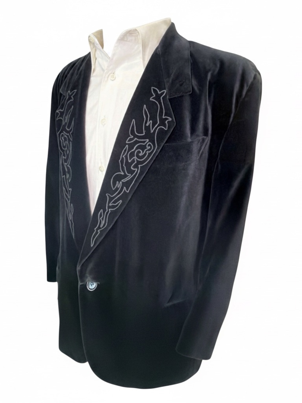 Byblos Men’s Black Velvet Embroidered Blazer / Tux Jacket | Italy | 40R (US) - Picture 6 of 13